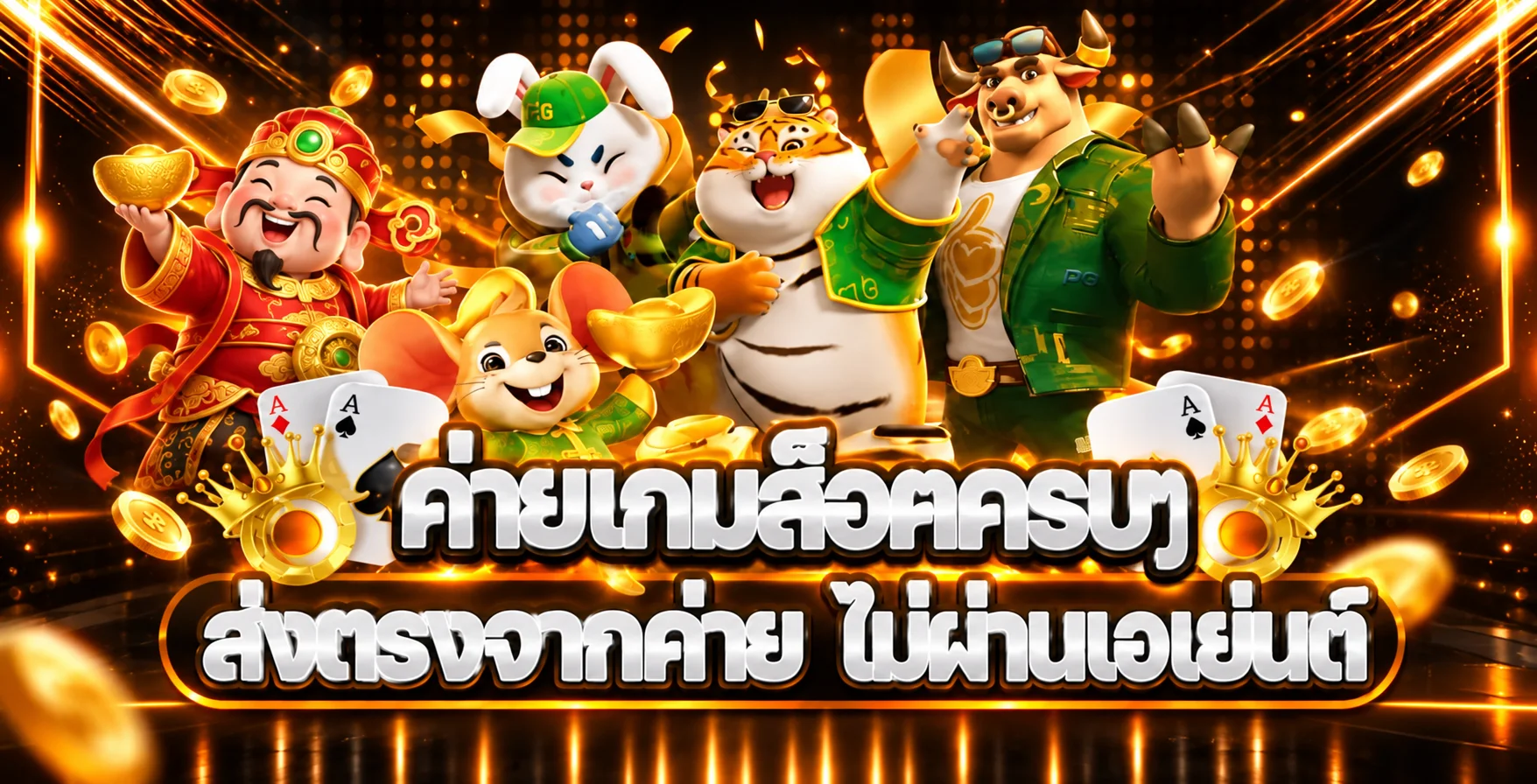 แบนเนอร์ Sbobet888 เกมออนไลน์โทนส้มดำพร้อมตัวละคร PG Soft